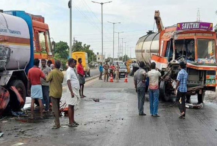 தண்ணீர் லாரிகள் நேருக்கு நேர் மோதல்: தூத்துக்குடியில் போக்குவரத்து பாதிப்பு!