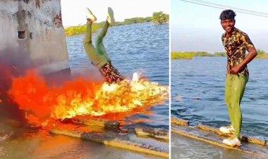 குளத்தில் பெட்ரோல் ஊற்றி தீயிட்டு சாகசம் : இன்ஸ்டாகிராமில் வீடியோ பதிவிட்ட 2 பேர் கைது