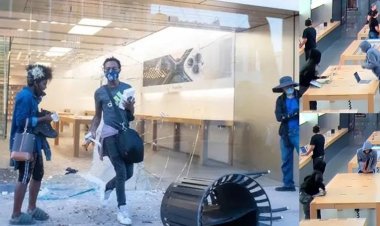 காலியான ஆப்பிள் ஷோரூம்.. உள்ளே நுழைந்து செல்போன், லேப்டாப்பை அள்ளி சென்ற அமெரிக்கர்கள்.. வீடியோ