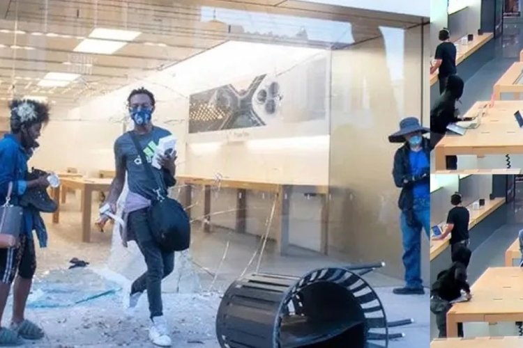 காலியான ஆப்பிள் ஷோரூம்.. உள்ளே நுழைந்து செல்போன், லேப்டாப்பை அள்ளி சென்ற அமெரிக்கர்கள்.. வீடியோ