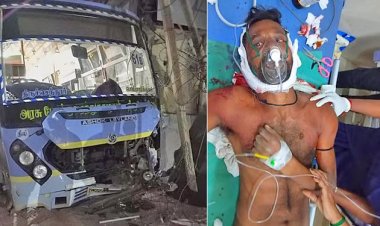 திருச்செந்தூரில் ஓடும் பேருந்தில் நெஞ்சுவலியால் டிரைவர் உயிரிழப்பு: மின்கம்பம் மீது மோதிய பேருந்து!!