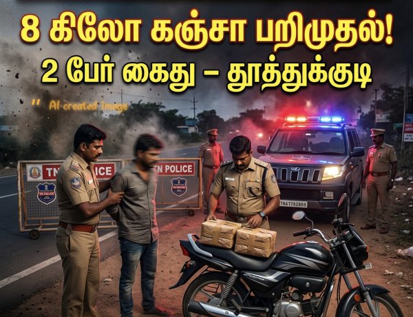தூத்துக்குடியில் 8 கிலோ கஞ்சா பறிமுதல் – இருசக்கர வாகனத்தில் வந்த 2 பேர் கைது