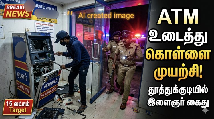 தூத்துக்குடியில் ATM உடைத்து கொள்ளை முயற்சி – இளைஞர் கைது, 15 லட்சம் பணம் பாதுகாப்பில்