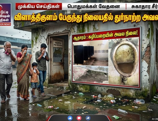 விளாத்திகுளம் பேருந்து நிலையத்தில் துர்நாற்ற அவலம்... பராமரிப்பின்றி சீரழியும் நவீன கழிப்பிடம் – நோய் பரவும் அபாயம் என பொதுமக்கள் வேதனை