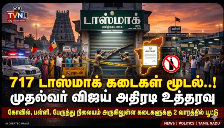 கோவில், பள்ளி, பேருந்து நிலையம் அருகே உள்ள 717 டாஸ்மாக் கடைகள் மூடல்..! முதல்வர் விஜய் அதிரடி உத்தரவு..!