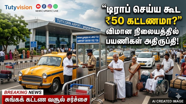 தூத்துக்குடி ஏர்போர்ட்டில் ‘டிராப்’ செய்ய கூட கட்டணமா?..தனியார் டாக்சிகளிடம் ₹50 வசூல்… கனிமொழி எம்பியிடம் இந்திய விமானப் பயணிகள் சங்கம் அதிரடி புகார்!