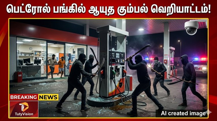 தூத்துக்குடி அருகே பெட்ரோல் பங்கில் பயங்கரம்: ஊழியர்களை தாக்கி ₹10 லட்சம் மதிப்பிலான பொருட்கள் அடித்து நொறுக்கு – சிசிடிவி வீடியோ வைரல்!