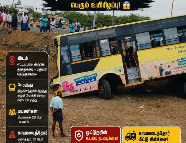 28 பயணிகளுடன் சென்ற அரசு பேருந்து பள்ளத்தில் பாய்ந்த அதிர்ச்சி! – ஓட்டுநரின் ஒரு நொடி சாமர்த்தியத்தால் தவிர்க்கப்பட்ட பெரும் உயிரிழப்பு!