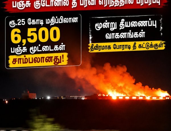 தூத்துக்குடியில் பயங்கர தீ விபத்து! ரூ.25 கோடி மதிப்பிலான 6,500 பஞ்சு மூட்டைகள் சாம்பல்
