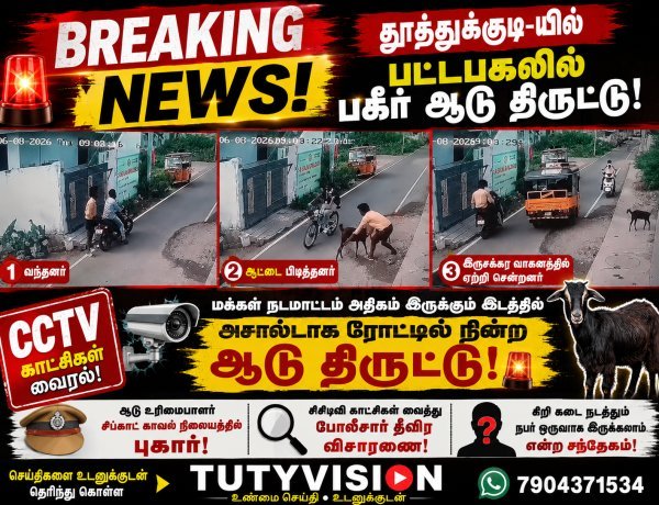 மக்கள் நடமாட்டம் இருக்கேன்னு கூட பார்க்கல!” — பட்டப்பகலில் சாலையில் நின்ற ஆடு திருட்டு; சிசிடிவி காட்சிகள் வைரல்!