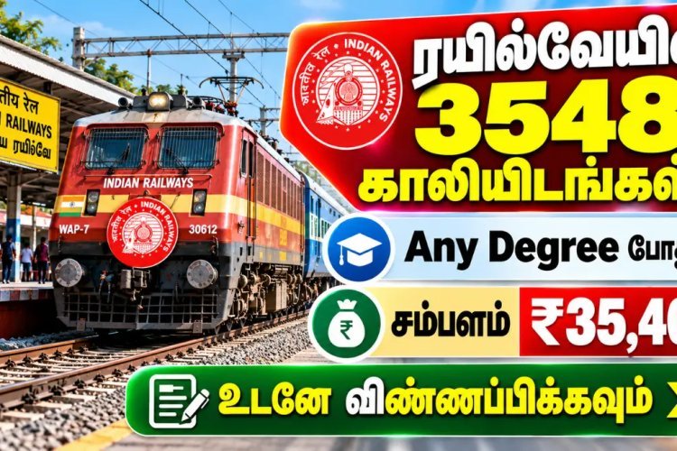 ரயில்வேயில் 3548 காலியிடங்கள்! Any Degree போதும் – ₹35,400 சம்பளம் | Ticket Supervisor, Goods Train Manager, Clerk, Typist